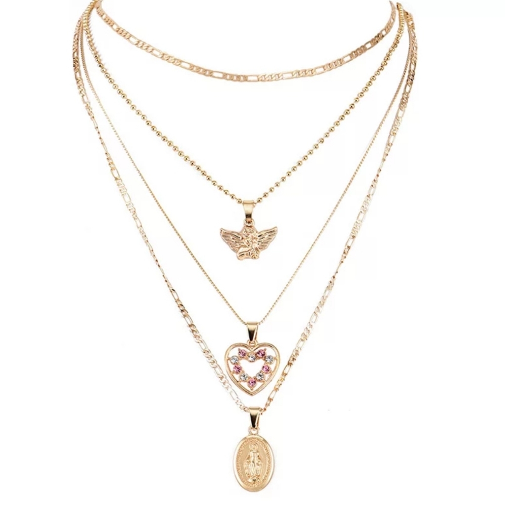 ♡Avery♡ Medallion and Heart Angel Necklace - Picture 3 of 6